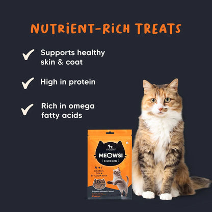 HUFT Meowsi Grain Free Chicken, Fish & Psyllium Husk Power Bites Cat Treats — detail shot
