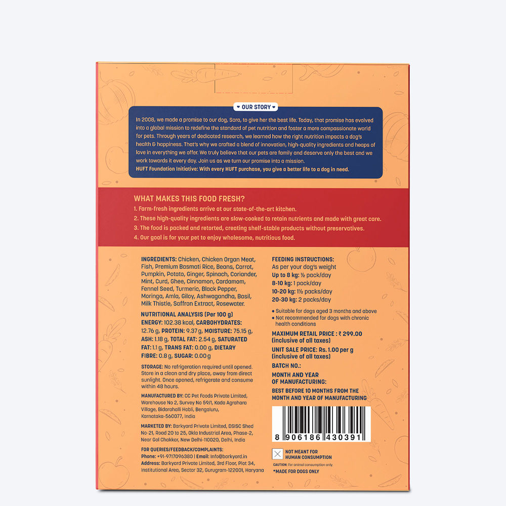 HUFT Sara's Wholesome Flavours Of India Chicken Biryani Dog Wet Food — in use