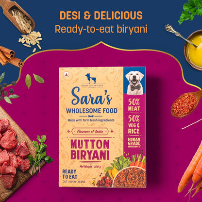 HUFT Sara's Wholesome Flavours Of India Mutton Biryani Dog Wet Food — in use