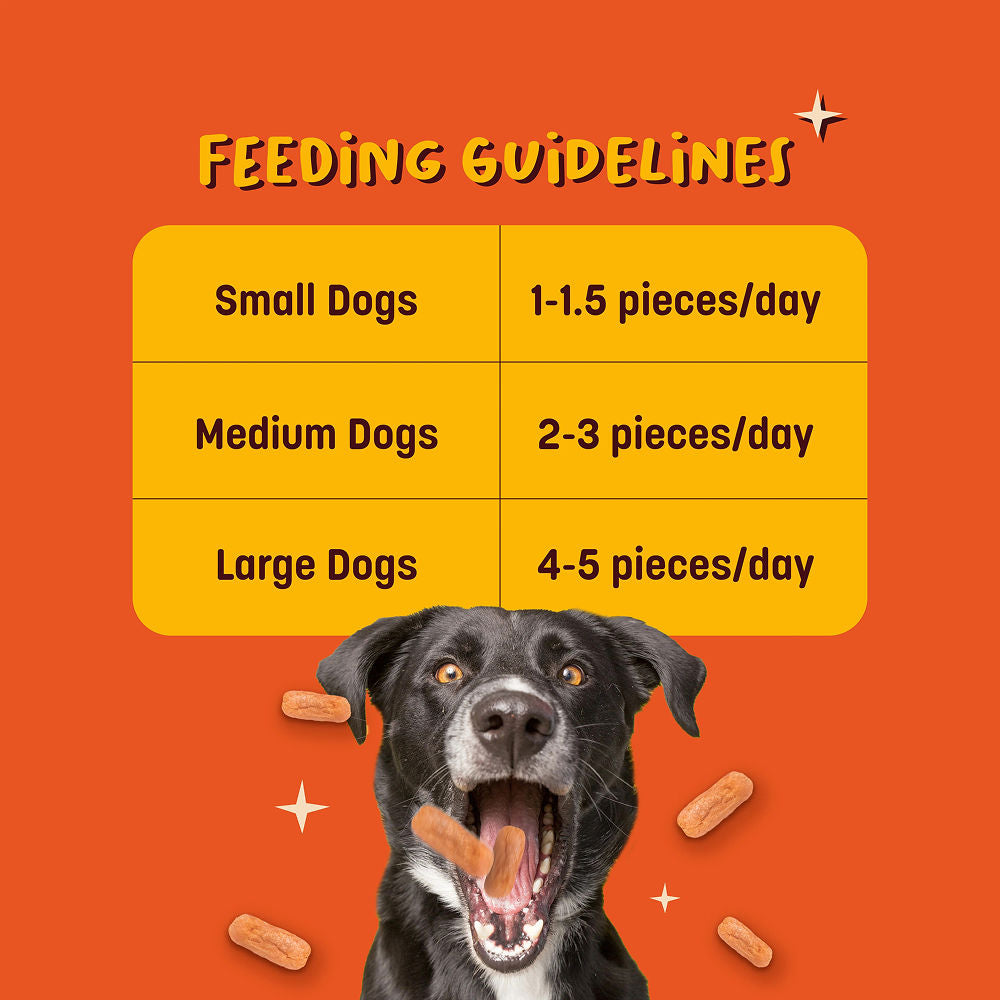 HUFT Sassy Sausage Smokey with Real Chicken Air Dried Treats for Dogs — in use