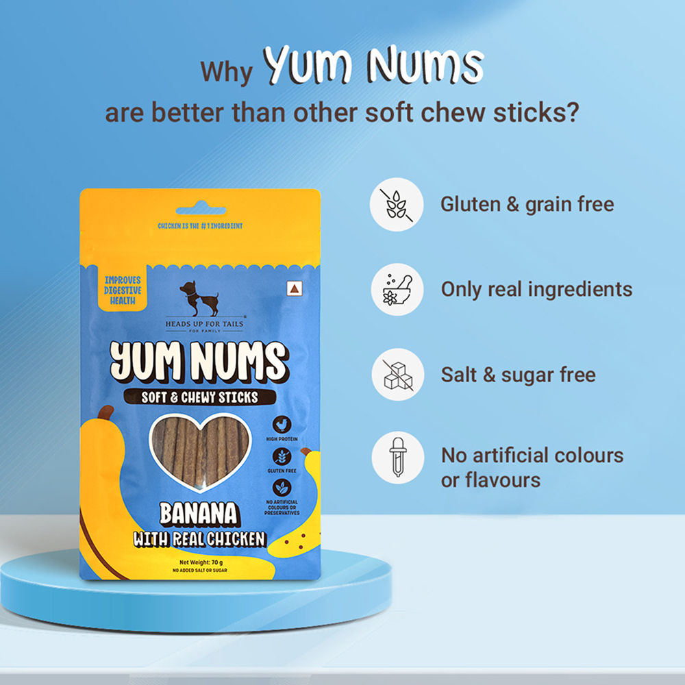 HUFT Yum Nums Banana with Real Chicken Soft & Chewy Sticks Dog Treats — side view