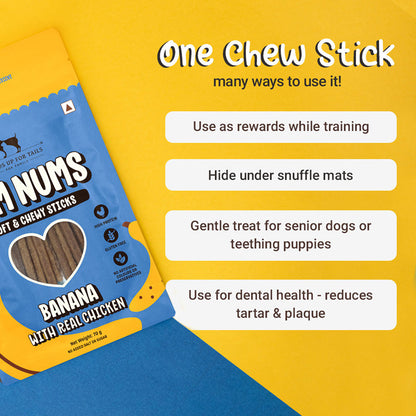 HUFT Yum Nums Banana with Real Chicken Soft & Chewy Sticks Dog Treats — back view