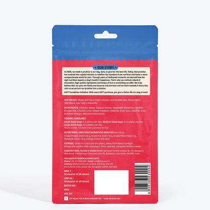 HUFT Yum Nums Blueberry with Real Chicken Soft & Chewy Sticks Dog Treats — detail shot