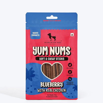 HUFT Yum Nums Blueberry with Real Chicken Soft & Chewy Sticks Dog Treats — in use