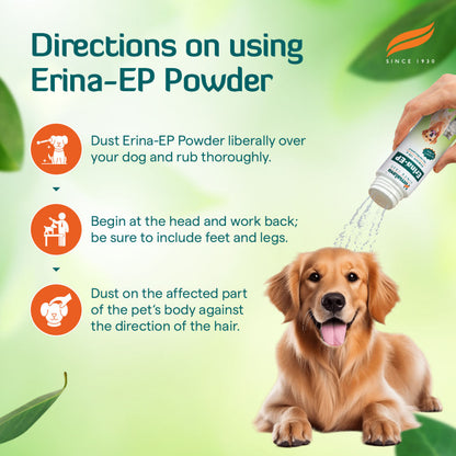 Himalaya Erina EP Flea and Tick Powder for Dogs and Cats — in use