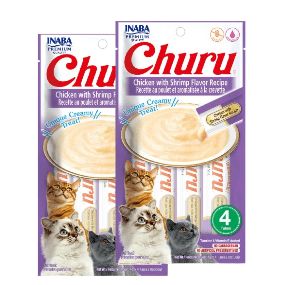 INABA Churu Chicken with Shrimp Creamy Cat Treats — in use