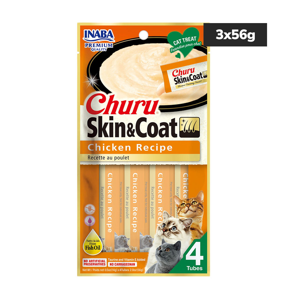 INABA Churu Skin & Coat Chicken Recipe Cat Treats — side view