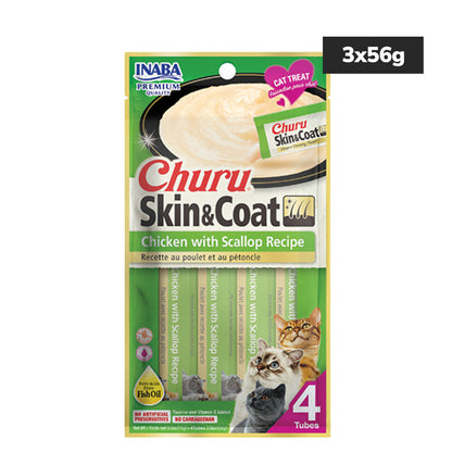 INABA Churu Skin & Coat Chicken with Scallop Cat Treats — side view