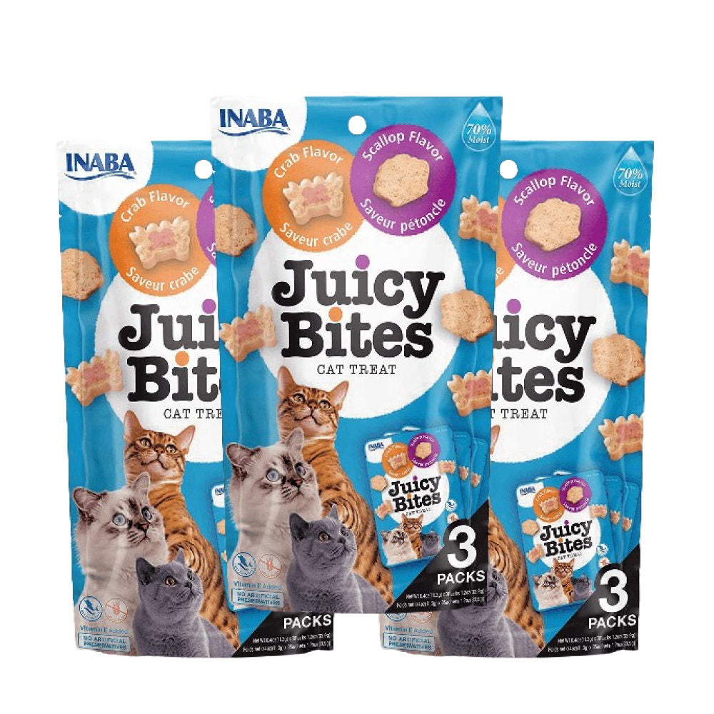 INABA Juicy Bites Scallop and Crab Flavoured Cat Treats — in use