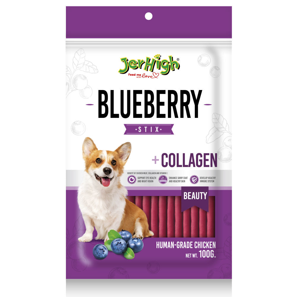 JerHigh Blueberry Stix Dog Treats — in use