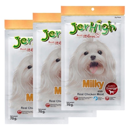 JerHigh Chicken Milky Dog Treat — in use