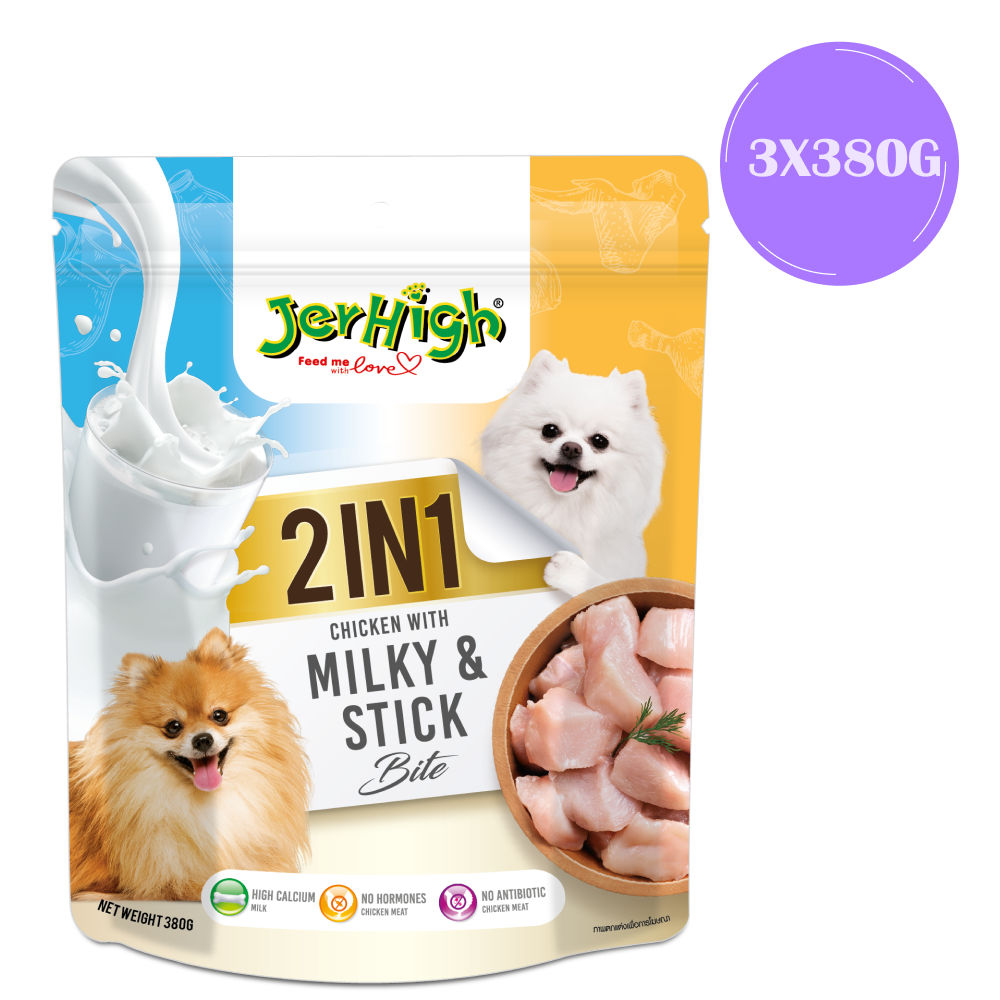 JerHigh 2in1 Milky & Stick Bite Dog Treats — detail shot