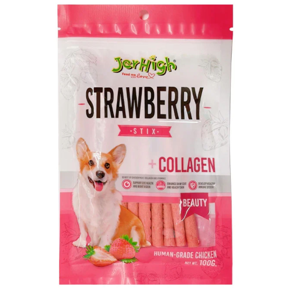 JerHigh Chicken Strawberry Dog Treats — side view