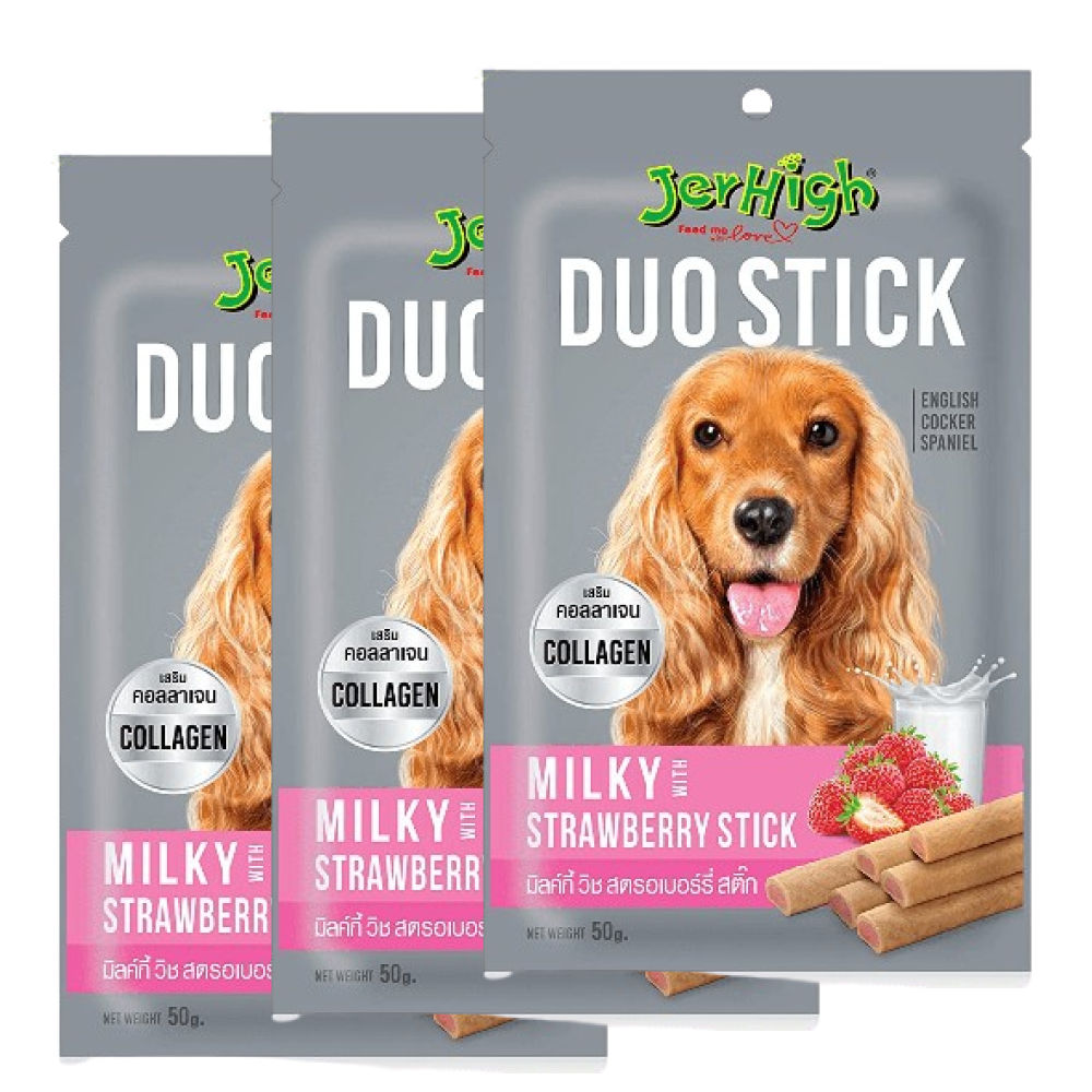JerHigh Milky With Strawberry Duo Stick Dog Treat — back view
