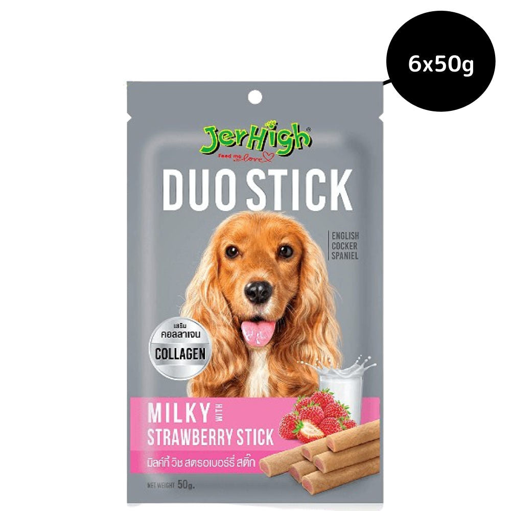 JerHigh Milky With Strawberry Duo Stick Dog Treat — detail shot