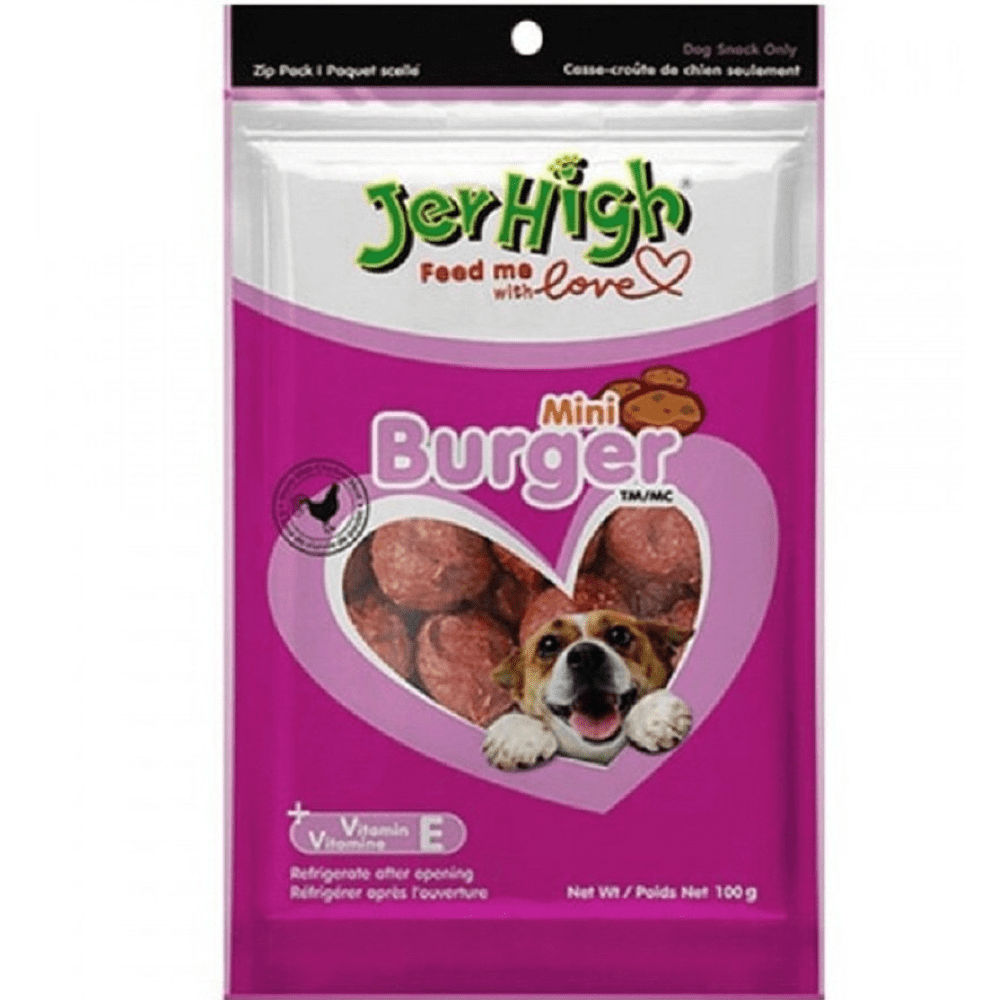 JerHigh Mini Burger Dog Treats — side view