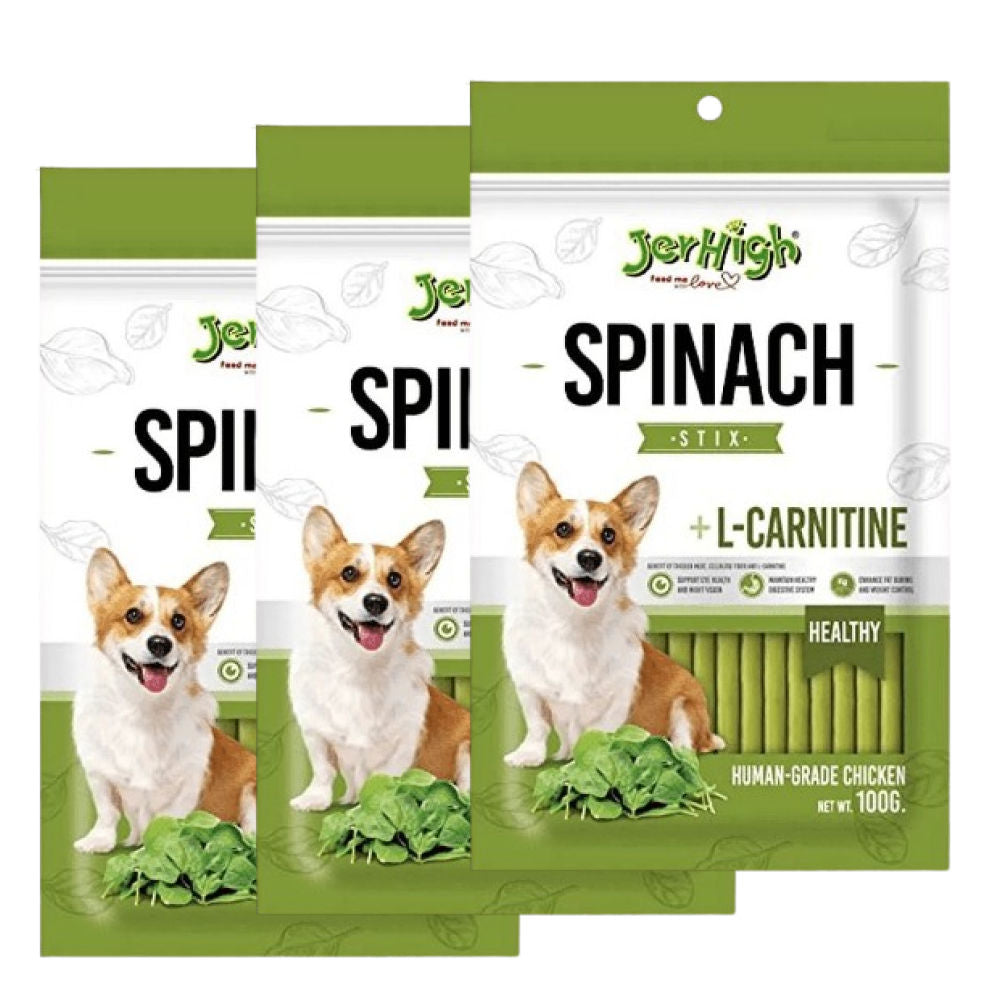 JerHigh Spinach Stix Dog Treats — in use