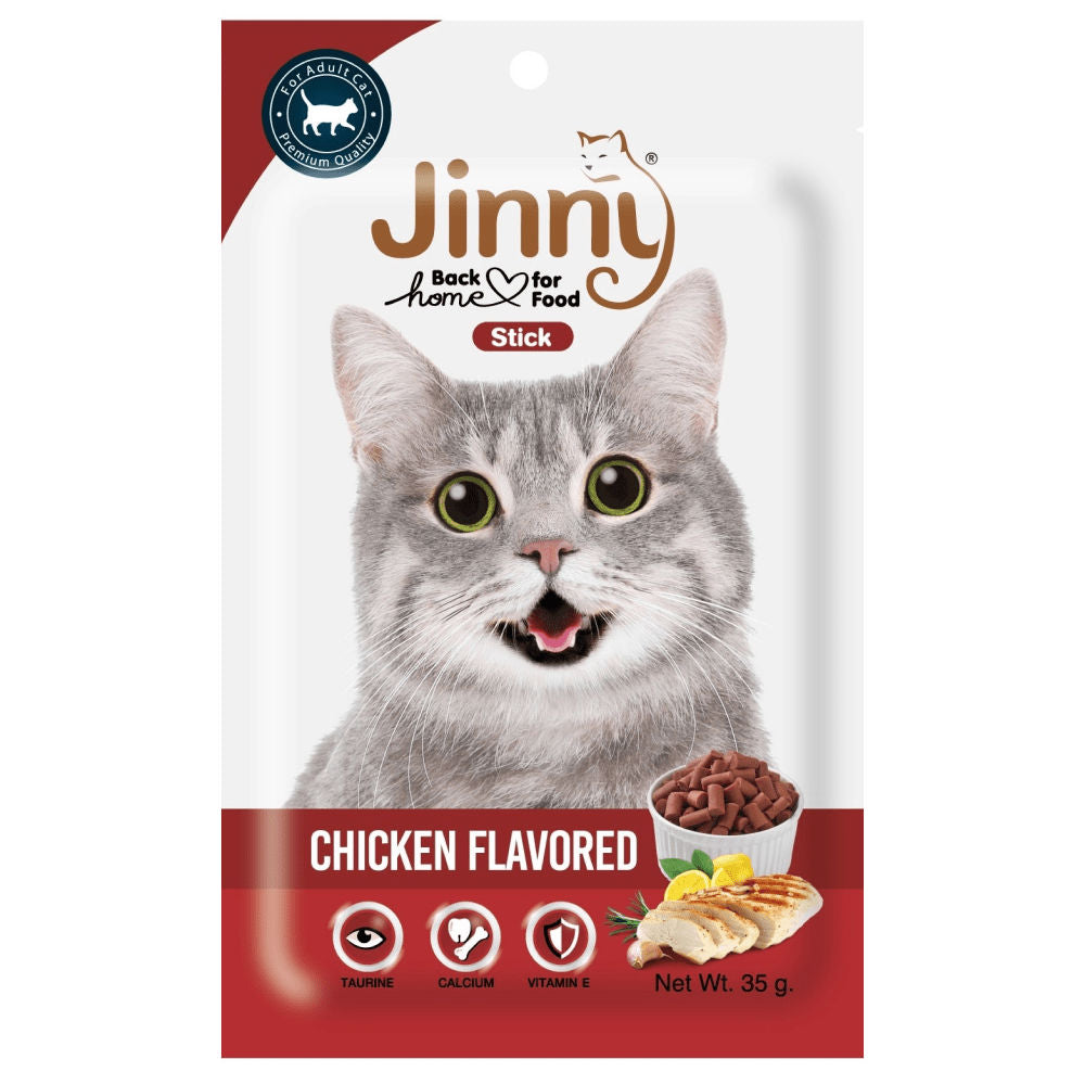 Jinny Chicken Cat Treat — in use