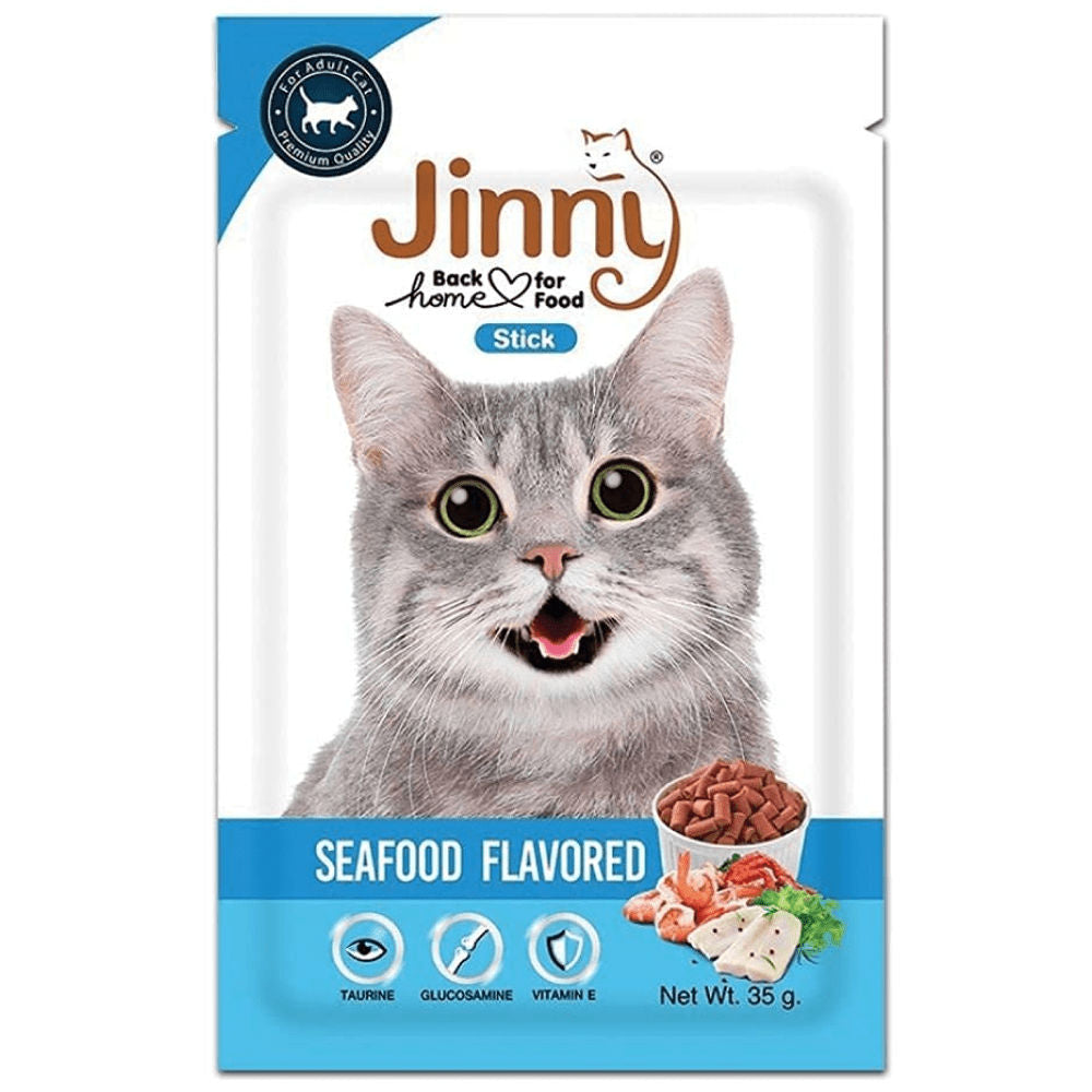 Jinny Seafood Cat Treat — in use