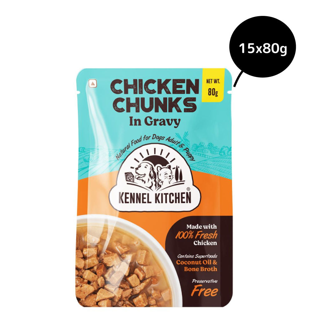 kennel-kitchen-chicken-chunks-in-gravy-puppy-adult-wet-dog-food 15x80g