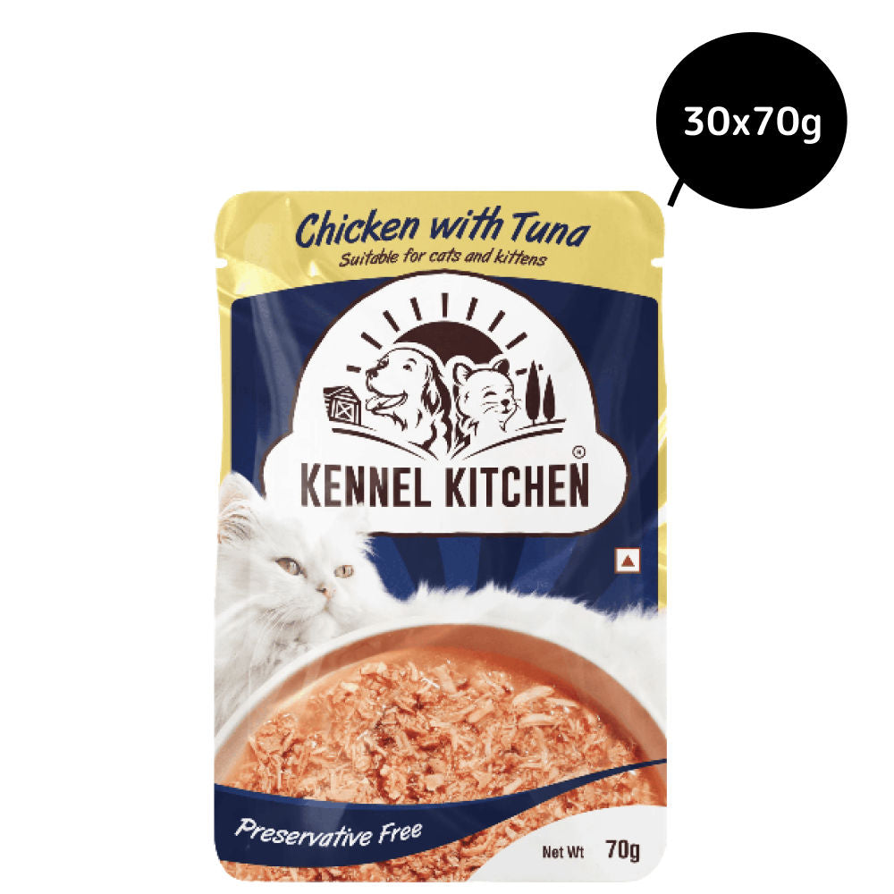 Kennel Kitchen Chicken with Tuna Shreds in Gravy Kitten & Adult Cat Wet Food — back view