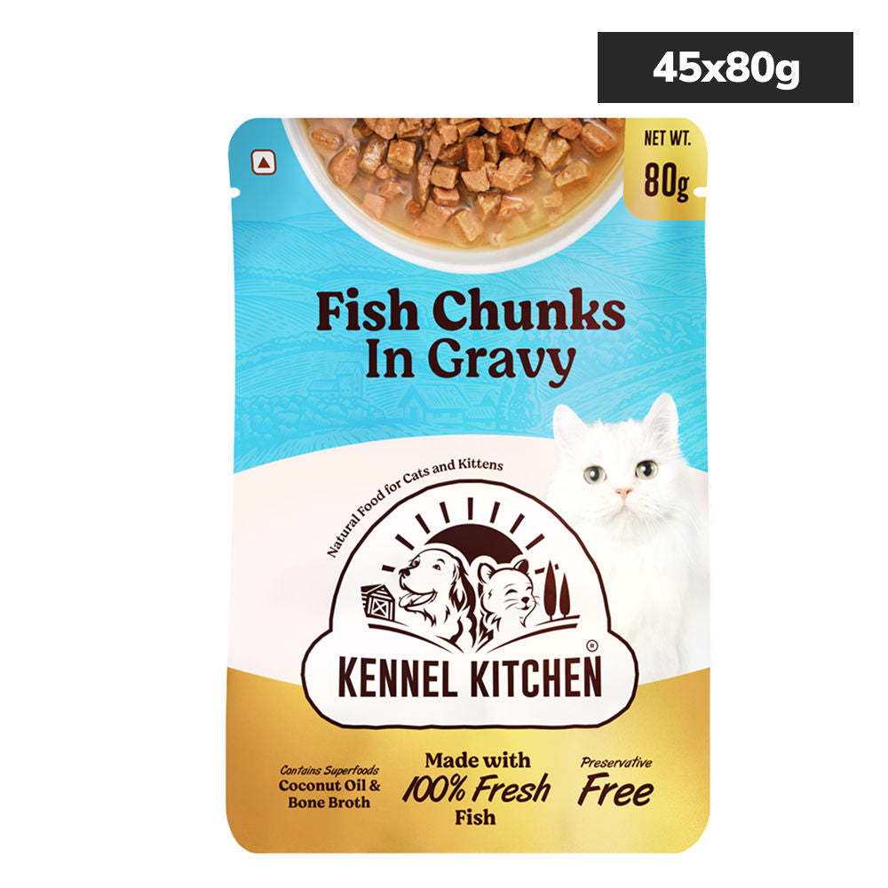 Kennel Kitchen Fish Chunks in Gravy Kitten and Adult Cat Wet Food — side view