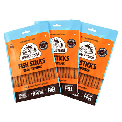Kennel Kitchen Fish Sticks with Turmeric Dog Treats — in use