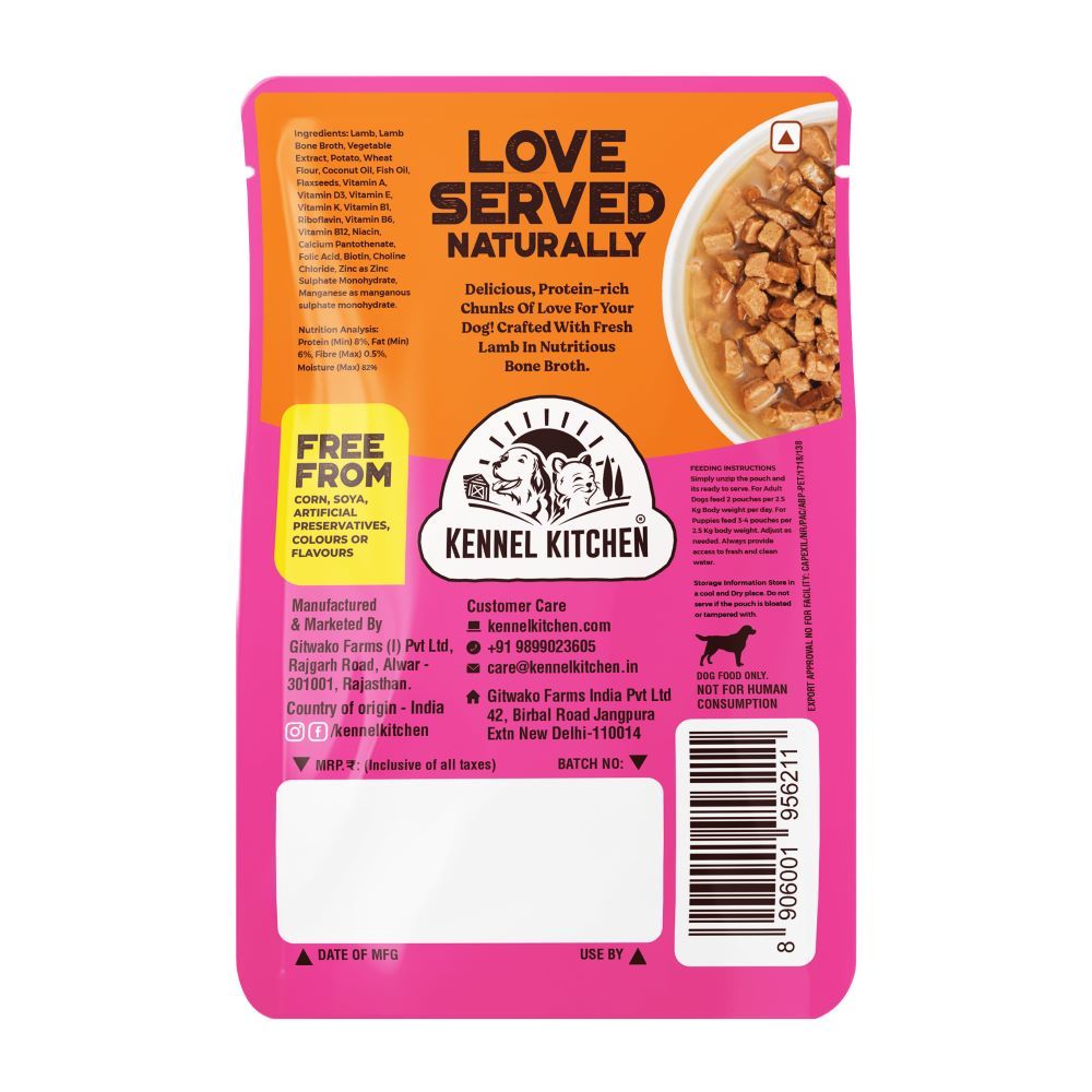 Kennel Kitchen Lamb Chunks in Gravy Puppy & Adult Dog Wet Food — back view
