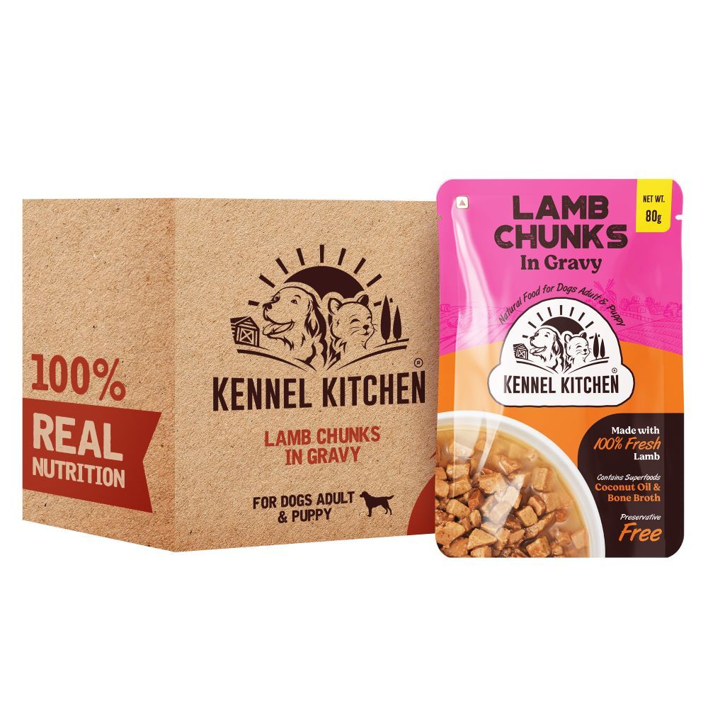Kennel Kitchen Lamb Chunks in Gravy Puppy & Adult Dog Wet Food — detail shot