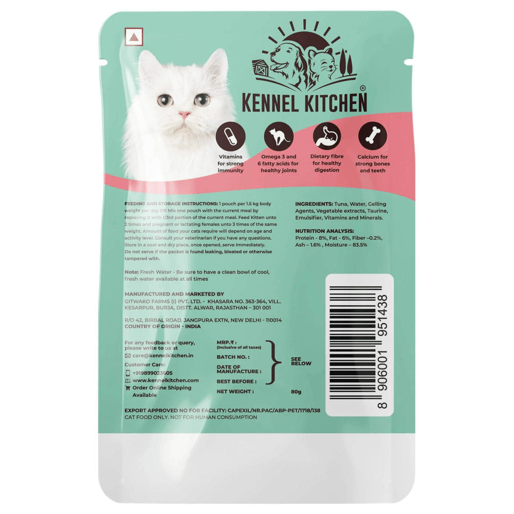 Kennel Kitchen Tuna in Jelly Kitten & Adult Cat Wet Food — back view