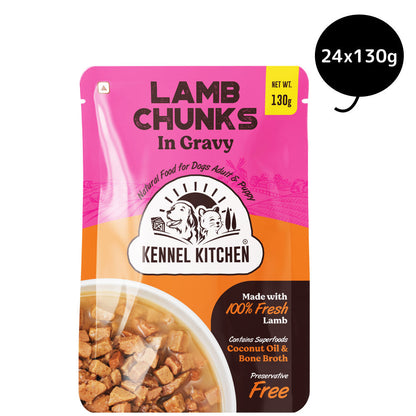 kennel-kitchen-lamb-chunks-in-gravy-puppy-adult-wet-dog-food 24x130g