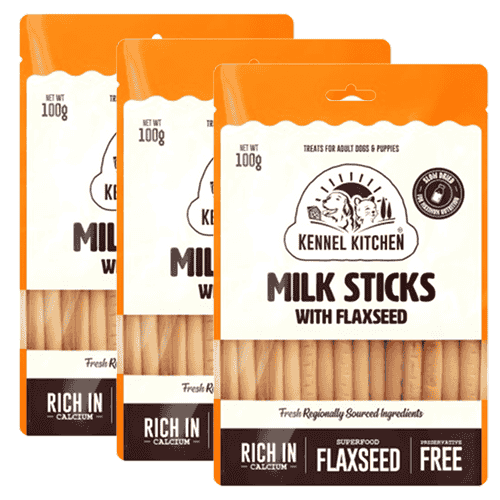 kennel-kitchen-milk-sticks-with-flaxseed-dog-treats 3x100g