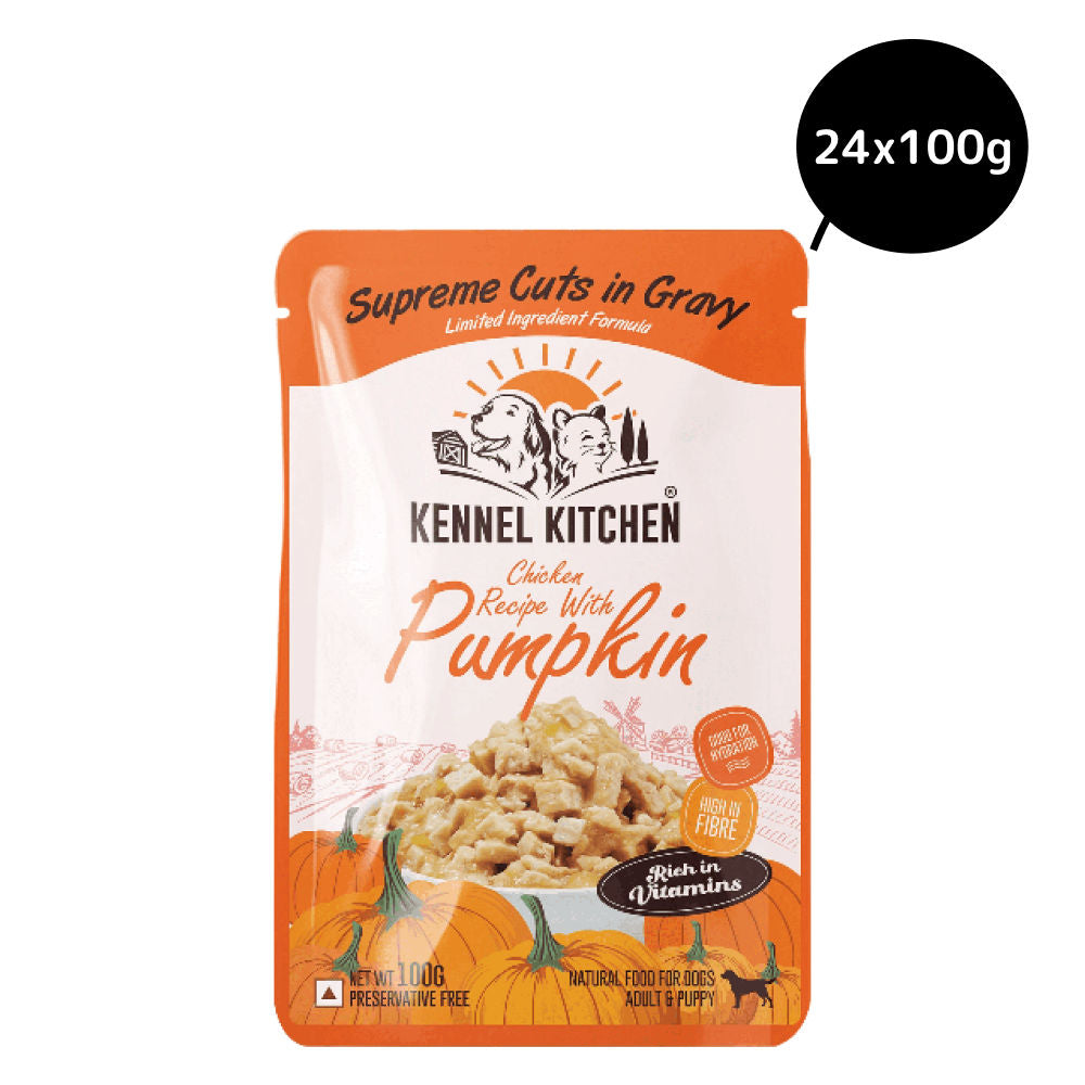 Kennel Kitchen Supreme Cuts in Gravy Chicken Recipe with Pumpkin Puppy & Adult Dog Wet Food — back view
