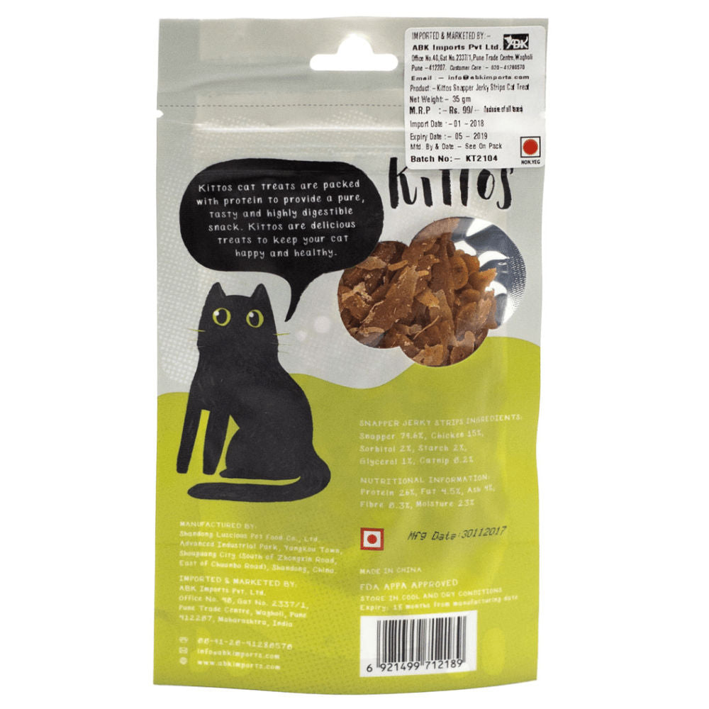 Kittos Purr Fect Snapper Jerky Strips Cat Treats — side view