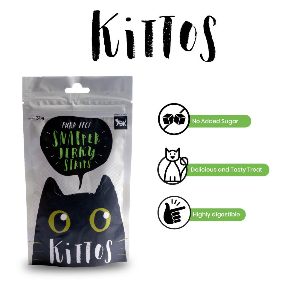 Kittos Purr Fect Snapper Jerky Strips Cat Treats — back view