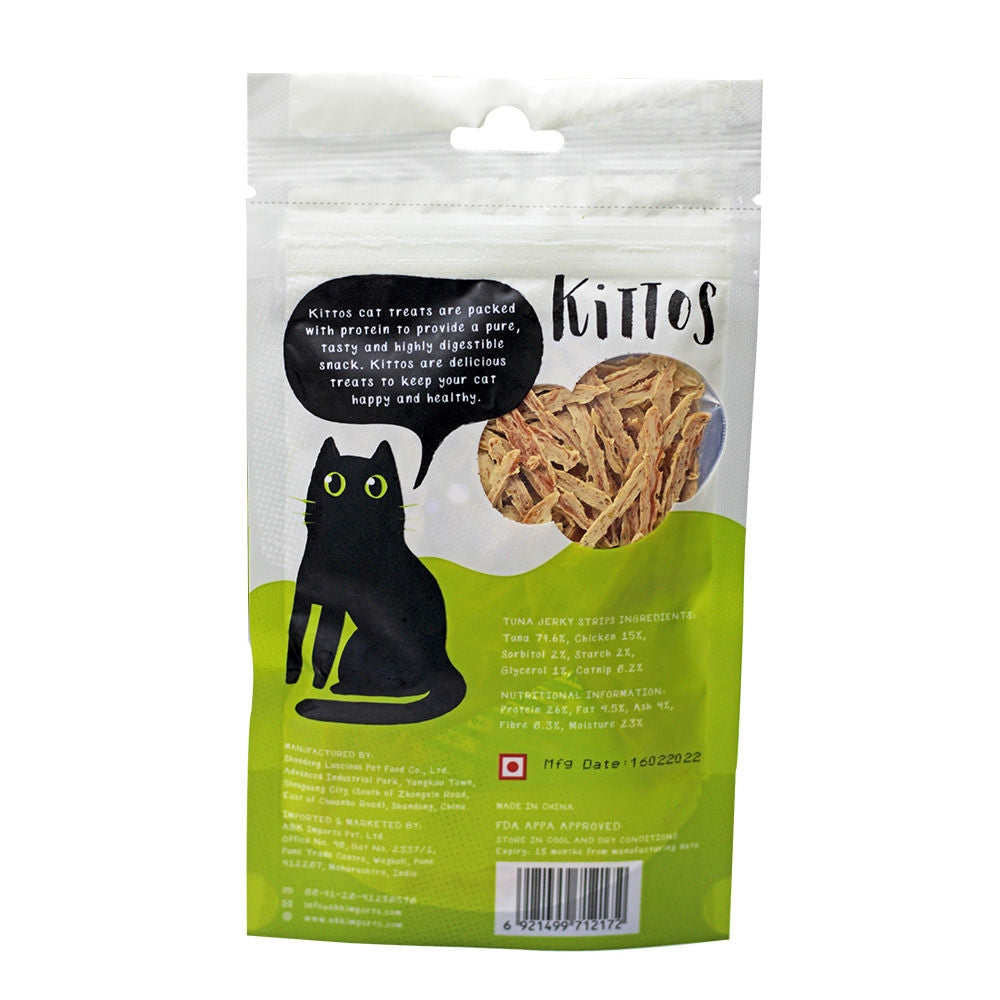 Kittos Purr Fect Tuna Jerky Strips Cat Treats — side view