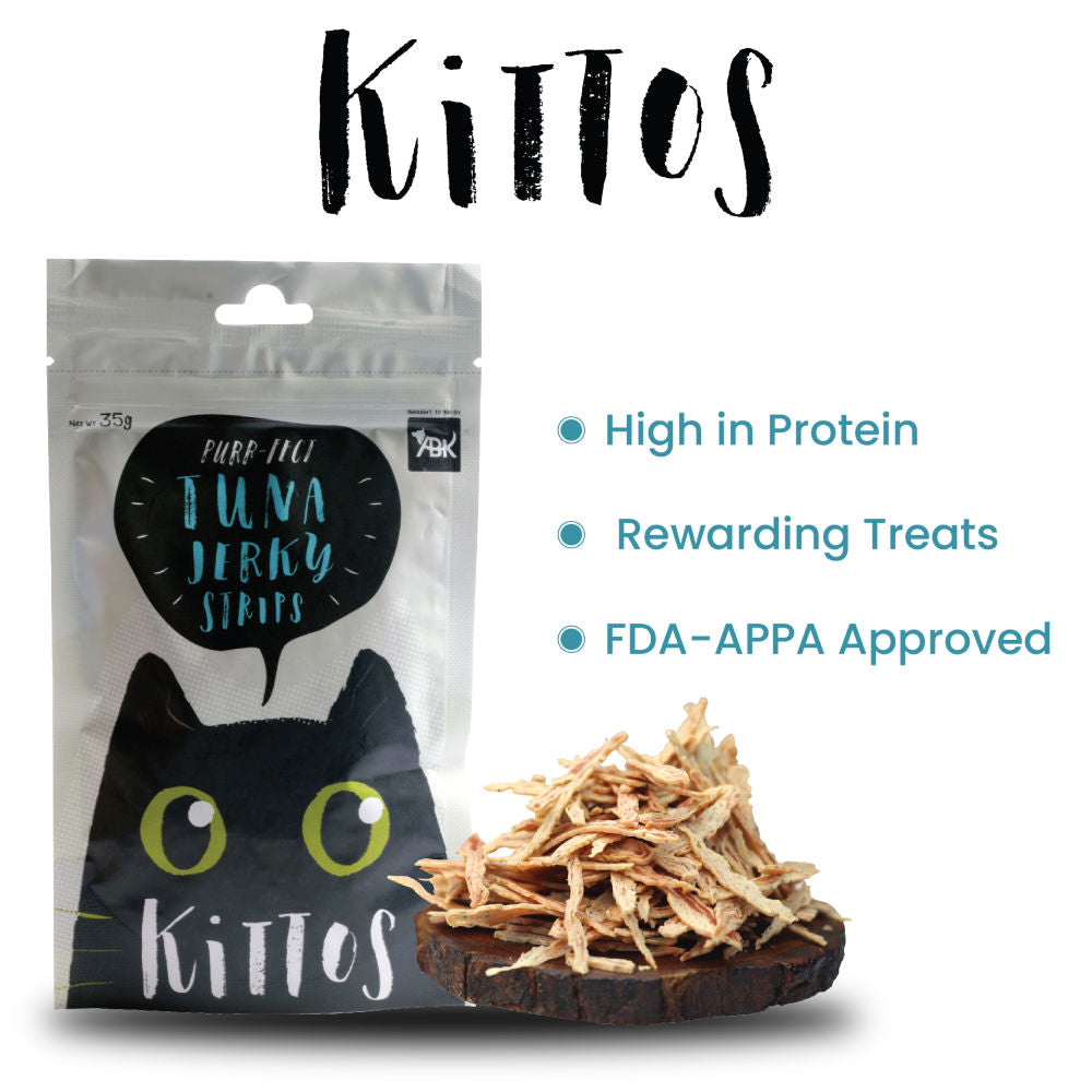 Kittos Purr Fect Tuna Jerky Strips Cat Treats — detail shot