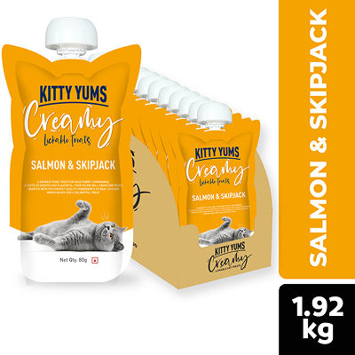 Kitty Yums Lickable Salmon & Skipjack Creamy Cat Treat — side view