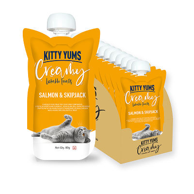 Kitty Yums Lickable Salmon & Skipjack Creamy Cat Treat — back view