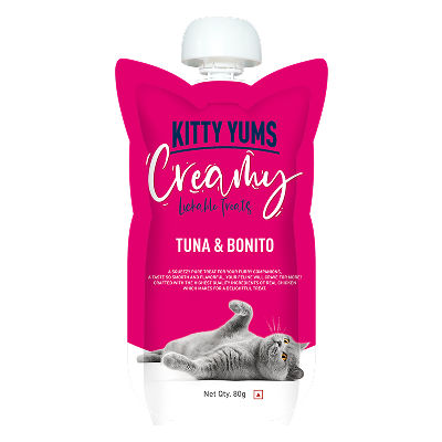 Kitty Yums Lickable Tuna & Bonito Creamy Cat Treat — side view