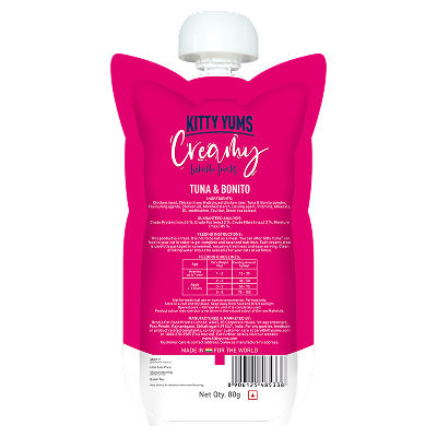 Kitty Yums Lickable Tuna & Bonito Creamy Cat Treat — back view