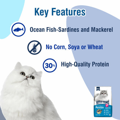 Kitty Yums Ocean Fish Persian Cat Dry Food — in use