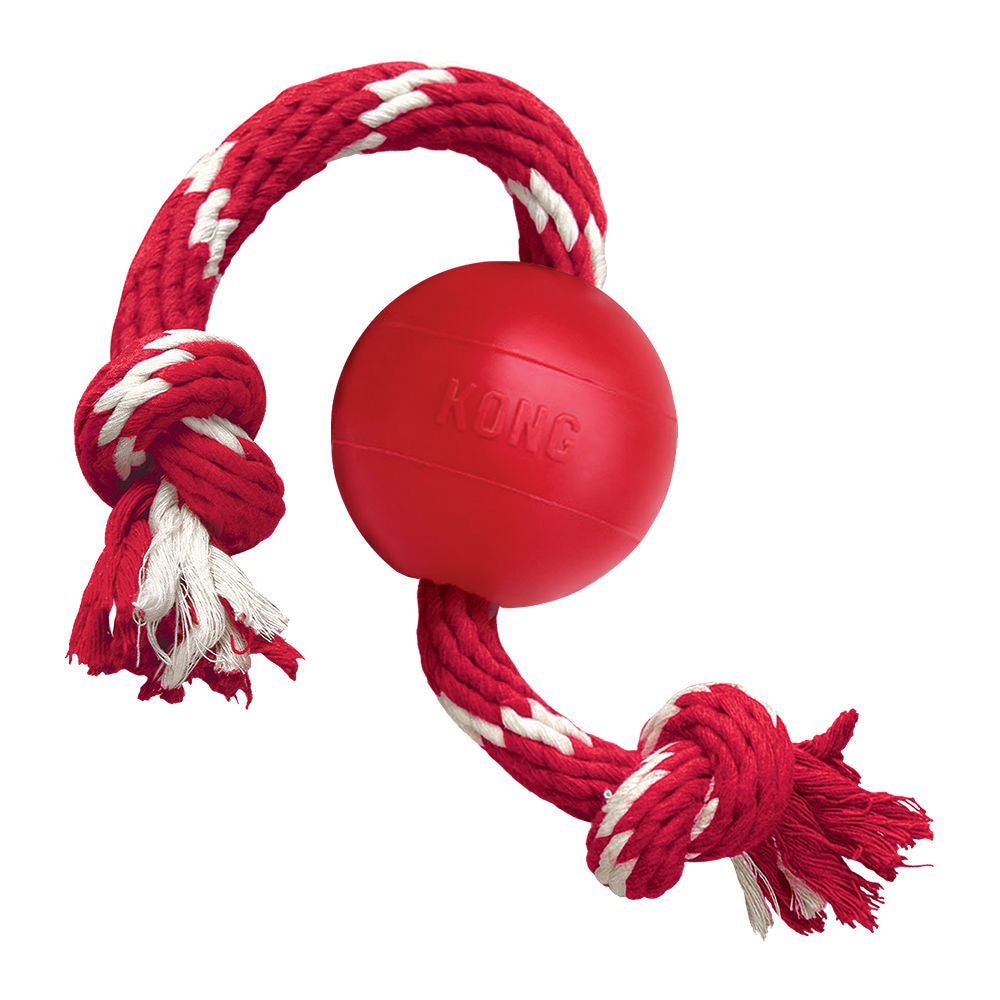 Kong Ball With Rope Toy For Dogs Red