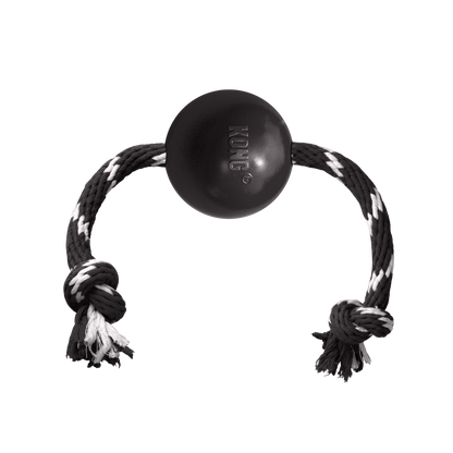 Kong Extreme Ball With Rope Toy For Dogs Black