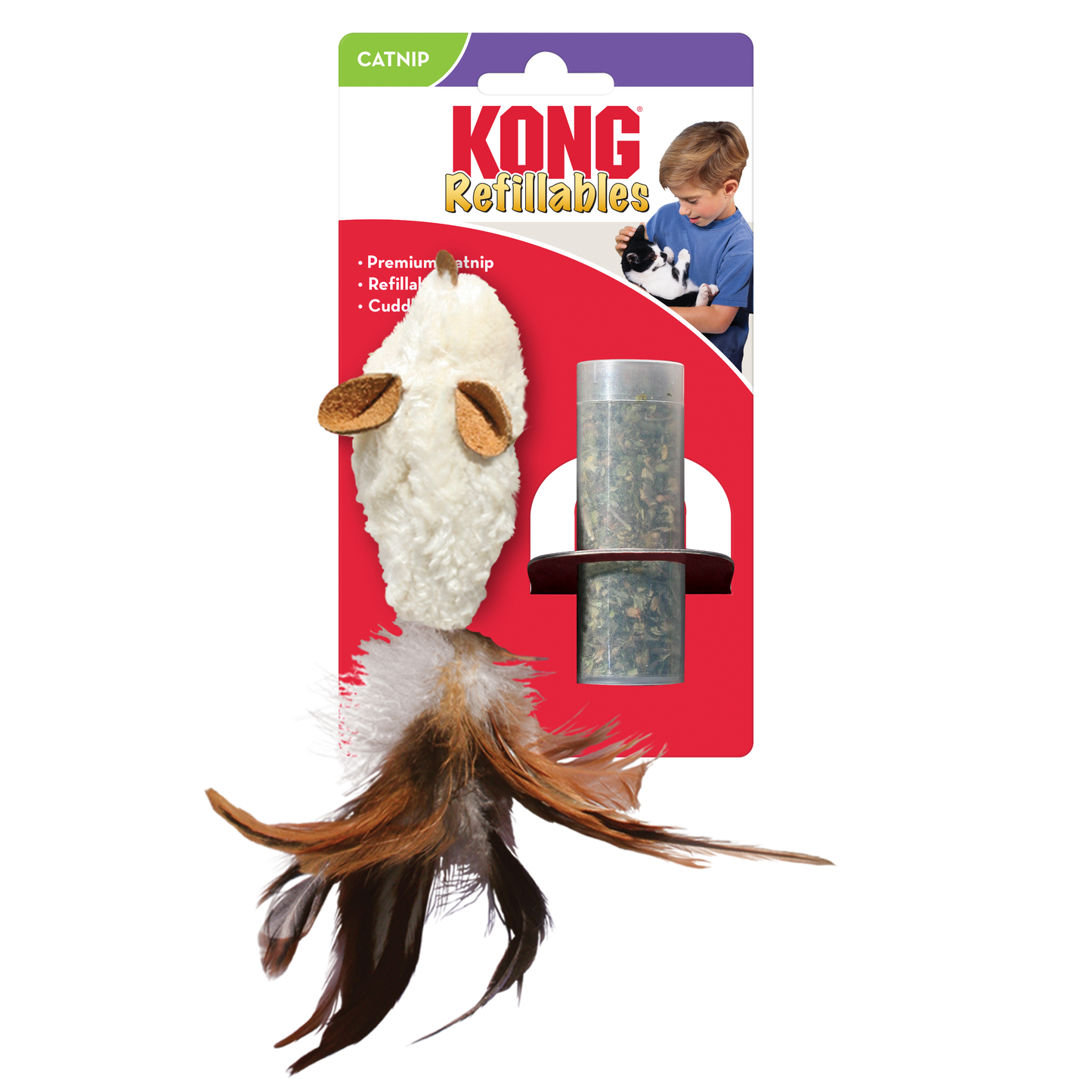 Kong Refillables Feather Mouse Toy For Cats Brown - Image 3