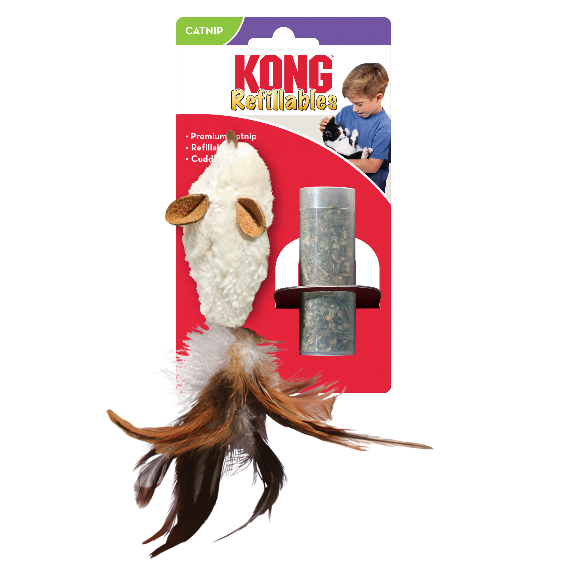 Kong Refillables Feather Mouse Toy For Cats Brown - Image 3