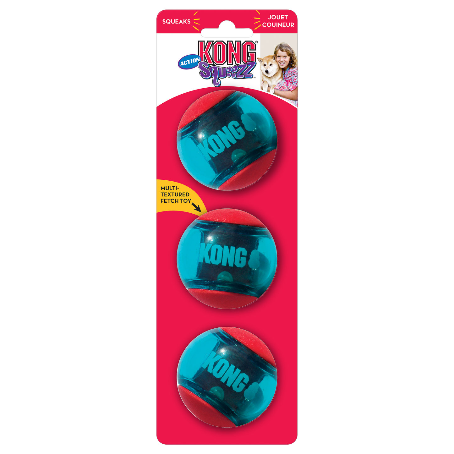 Kong Squeezz Action Ball 3pk Toy for Dogs — side view