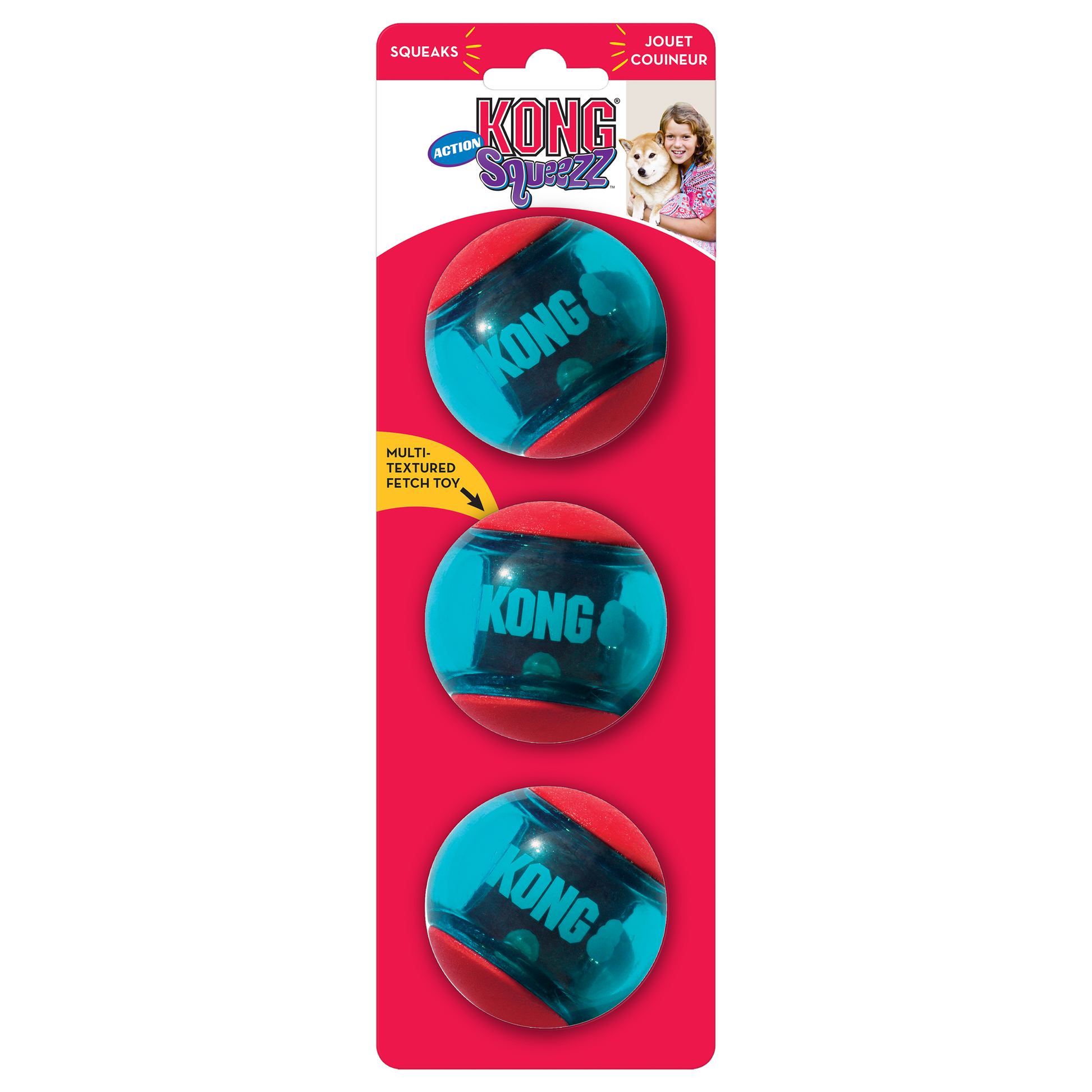 Kong Squeezz Action Ball 3pk Toy for Dogs — side view