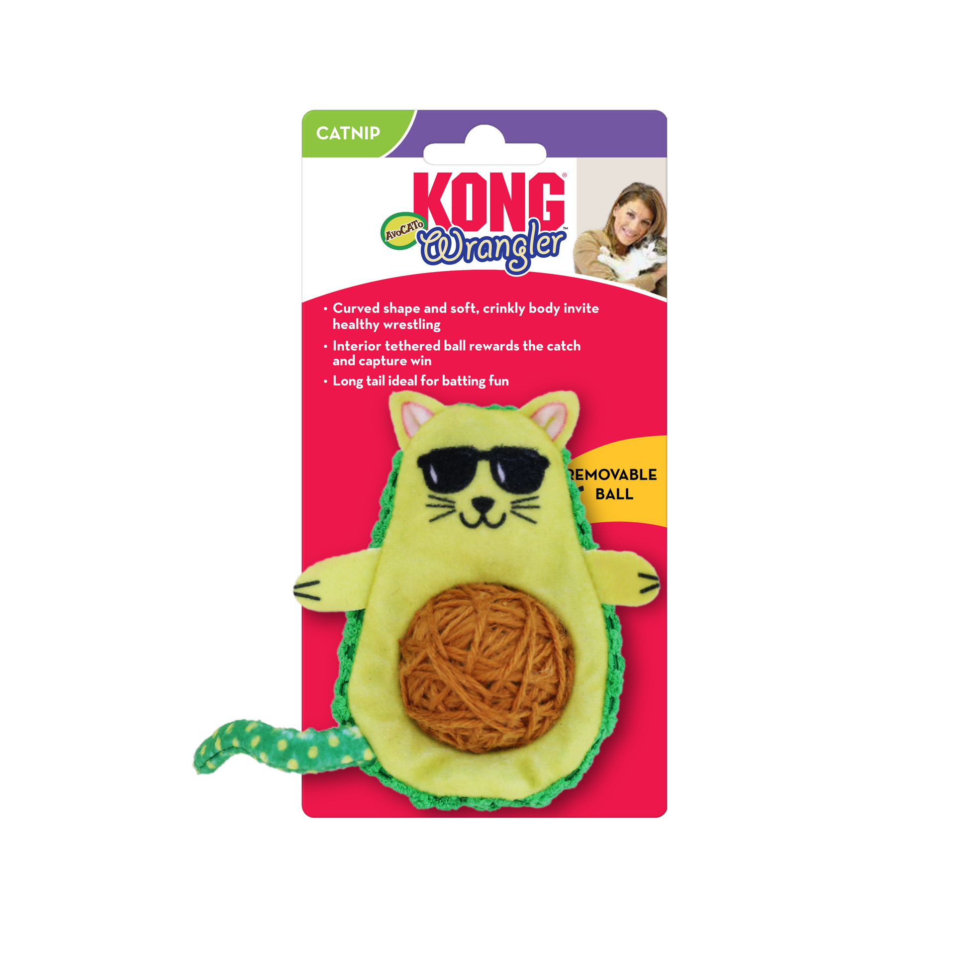 Kong Wrangler Avocato Toy for Cats — back view
