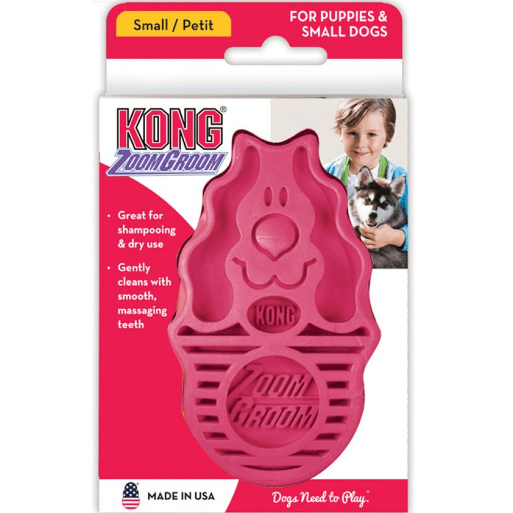 Kong Zoom Groom Raspberry Brush for Dogs — side view